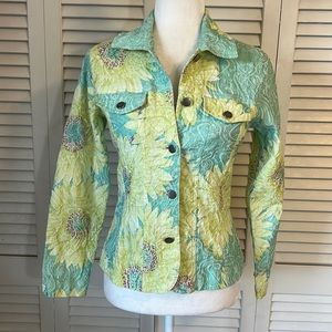 Analogy Super Cute Shabby Chic Sunflower Embroidered Button Down Jacket Size S